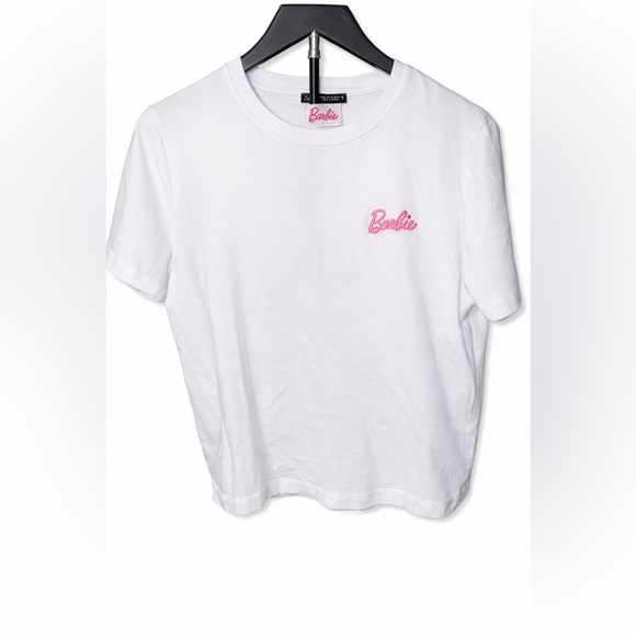 Zara Barbie White T-Shirt Pink Logo Tee Barbiecore Women’s XL - Picture 2 of 5